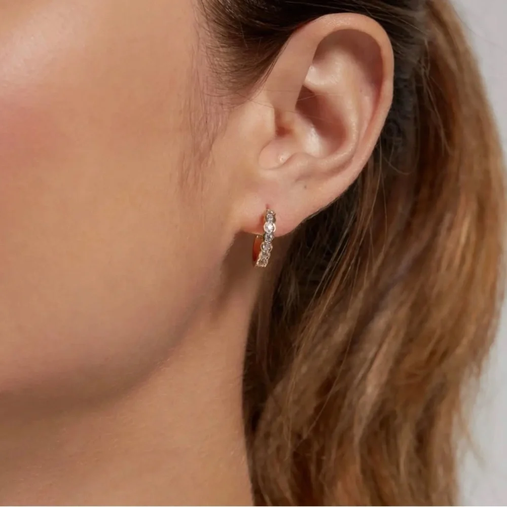 Sterling Silver Diamond 14k Gold Vermeil Rose Gold Huggie Hoop Earrings - Picture 3 of 3